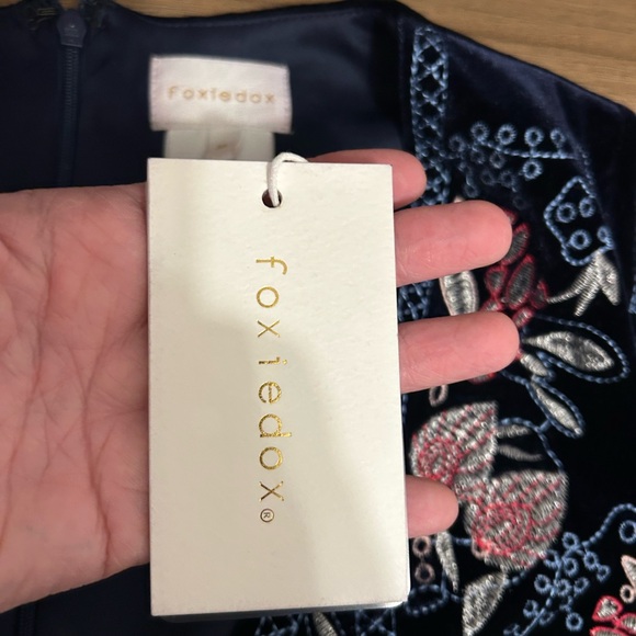 NWT FOXIEDOX Navy and Pink Embroidered Dress - Picture 11 of 15